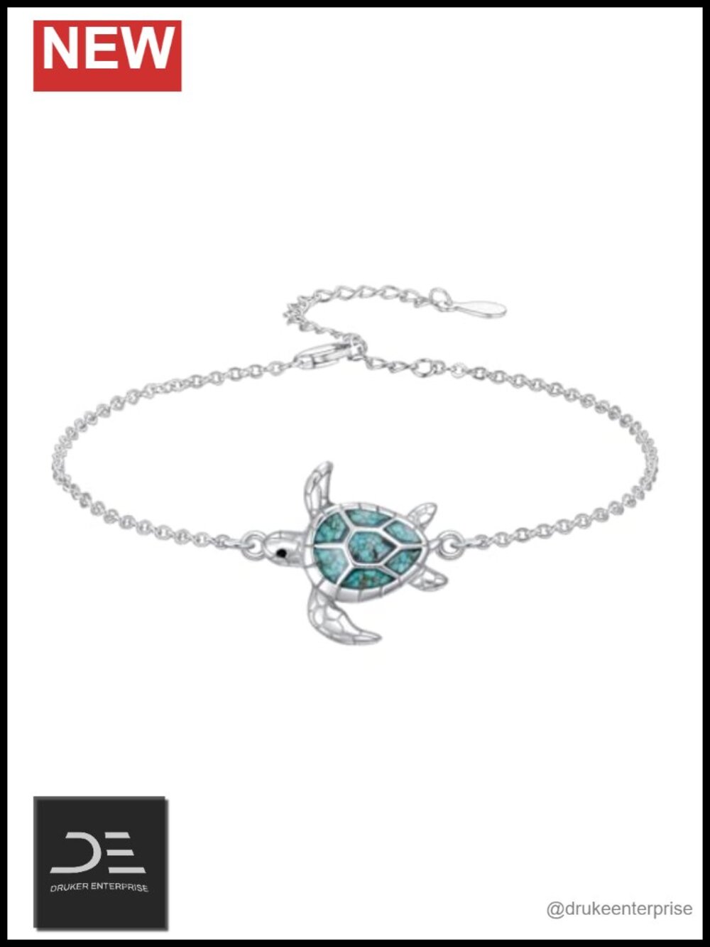 925 Sterling Silver Turquoise Sea Turtle Link Bracelet Women Ocean Jewelry Gift